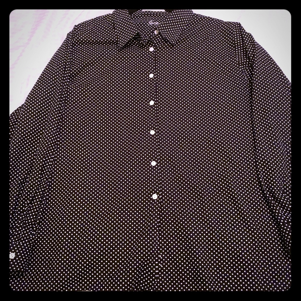 Black and white polka dot Foxcroft blouse